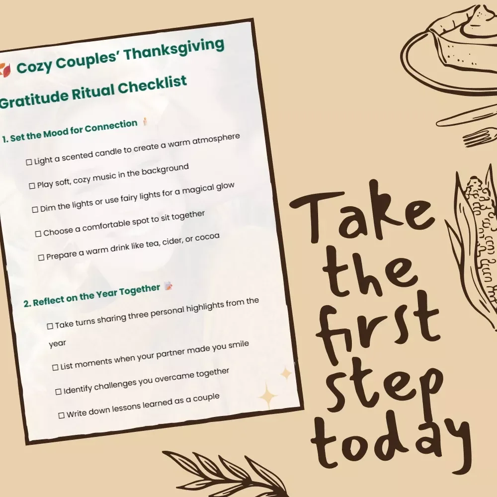 Cozy Couples’ Thanksgiving Gratitude Ritual Checklist | Printable Guide for How to Create a Thanksgiving Gratitude Ritual for Couples | Digital Download for Meaningful Connection