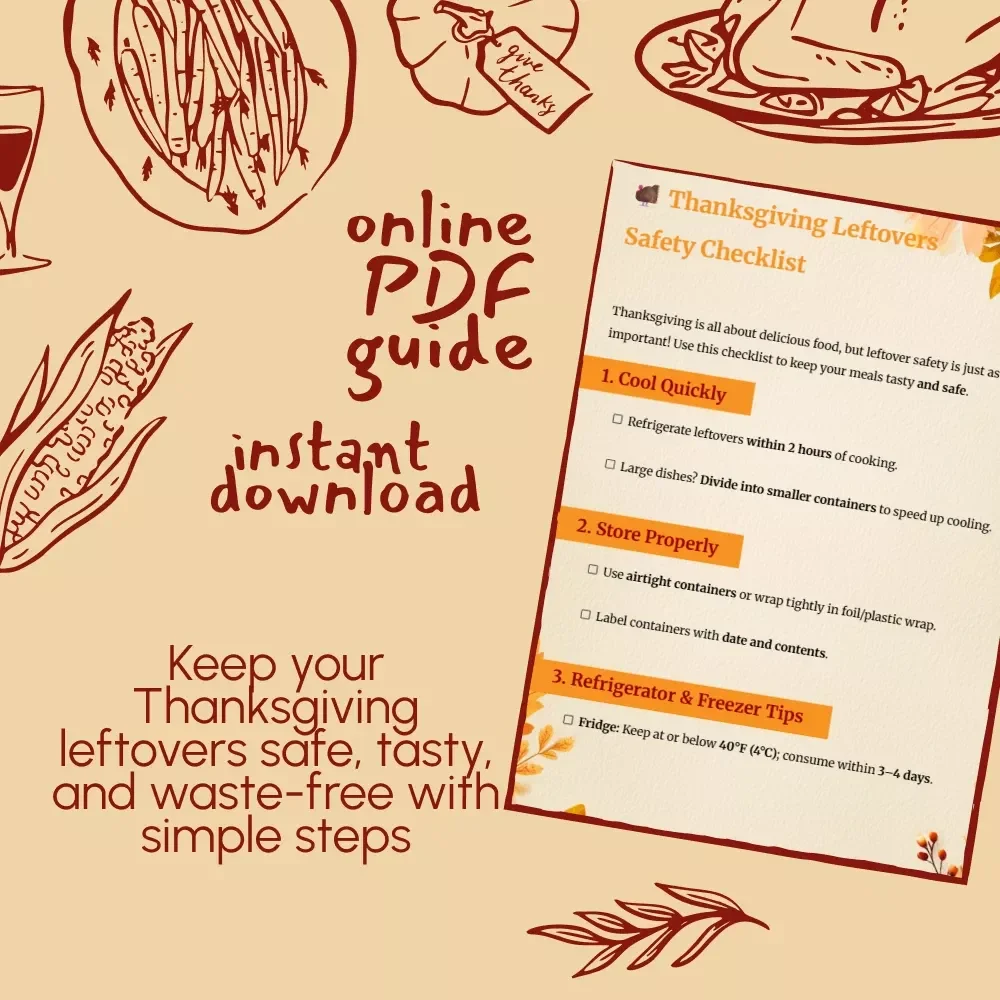 Thanksgiving Leftovers Safety Checklist | Printable Food Safety Guide for Holiday Meals | How to Manage Thanksgiving Leftovers Safely | Kitchen Organization Digital Download