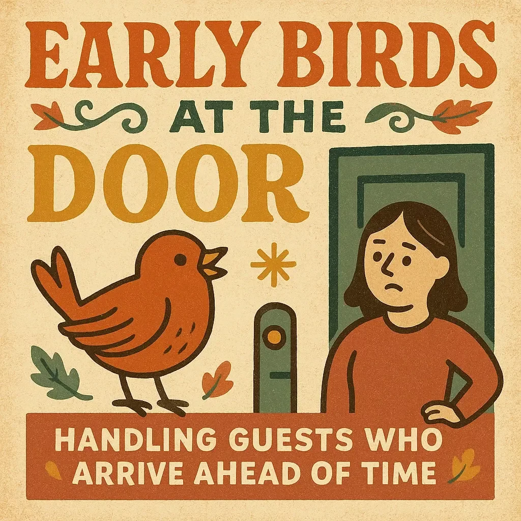 Early Birds at the Door: A Calm Guide to Handling Guests Who Arrive Ahead of Time | Digital Download Hosting Etiquette eBook, Stress-Free Entertaining Guide, AI Conversation Starters & Guest Management Tips