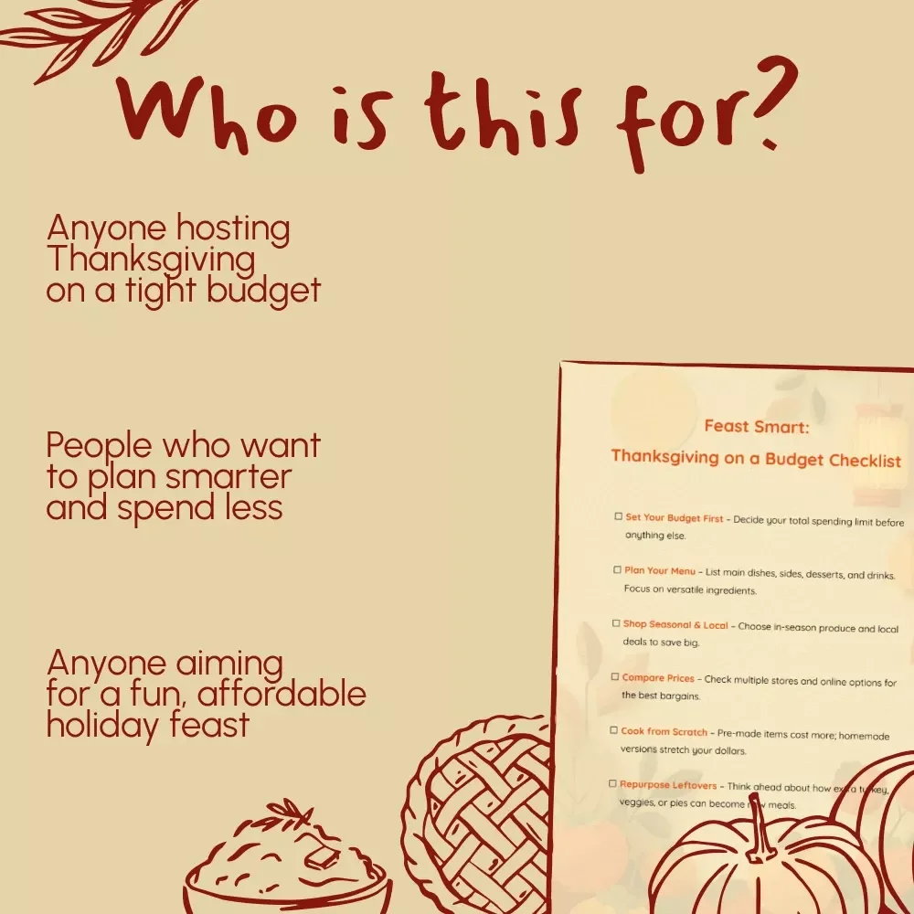 Feast Smart: Thanksgiving on a Budget Checklist | Printable Holiday Planning Guide | How to Create a Thanksgiving Menu on a Budget | Digital Download