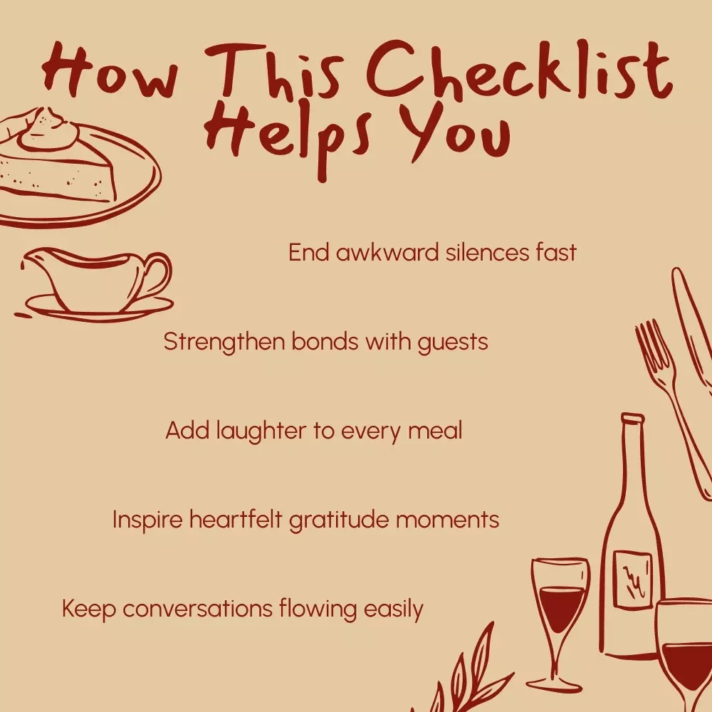Thanksgiving Icebreaker Questions Checklist | Printable Conversation Starter Guide for a Fun, Grateful Holiday | Best Icebreaker Questions for Thanksgiving