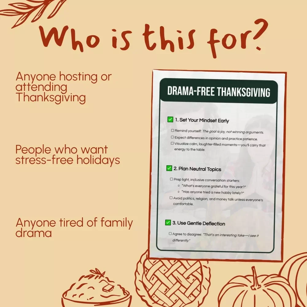 Drama-Free Thanksgiving | Printable Checklist & Strategies for Avoiding Drama at Thanksgiving | Calm Holiday Conversation Guide