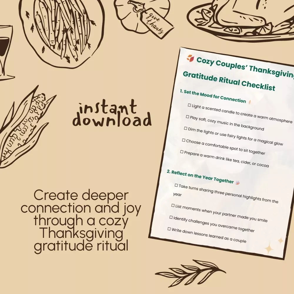 Cozy Couples’ Thanksgiving Gratitude Ritual Checklist | Printable Guide for How to Create a Thanksgiving Gratitude Ritual for Couples | Digital Download for Meaningful Connection