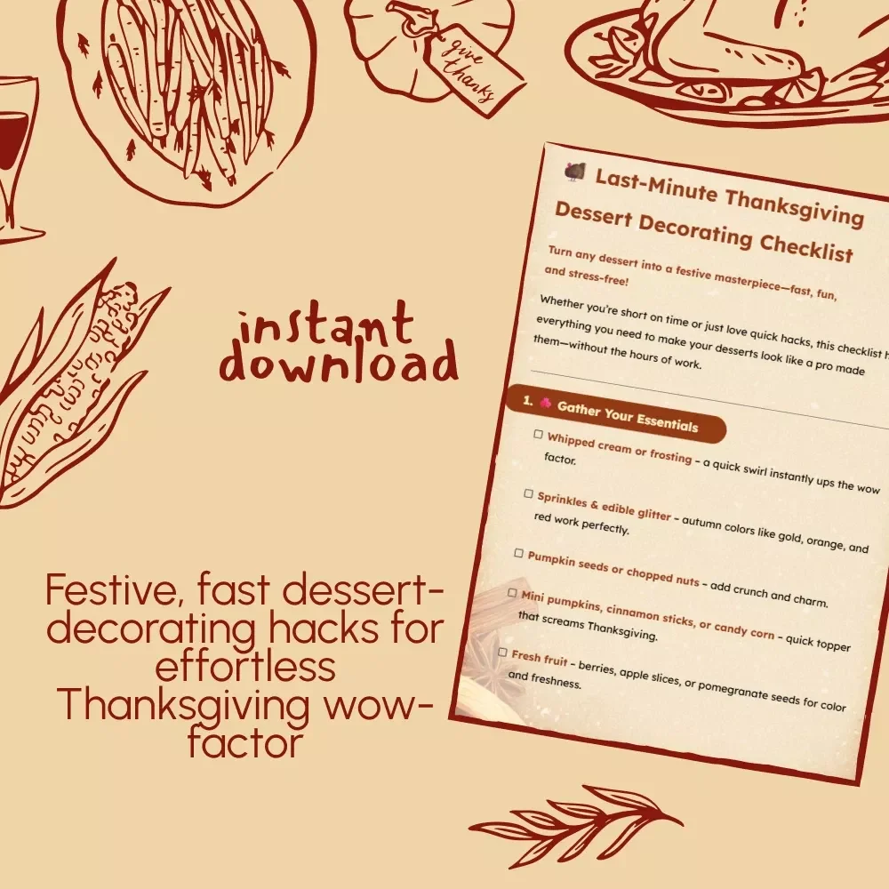 Last-Minute Thanksgiving Dessert Decorating Checklist | Instant Digital Download for How to Decorate Thanksgiving Desserts Last Minute | Printable Holiday Dessert Guide for Quick & Easy Festive Touches