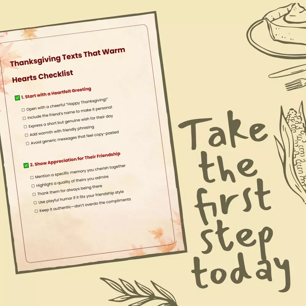 Thanksgiving Texts That Warm Hearts Checklist | What to Text Friends on Thanksgiving to Show Gratitude | Digital Download PDF