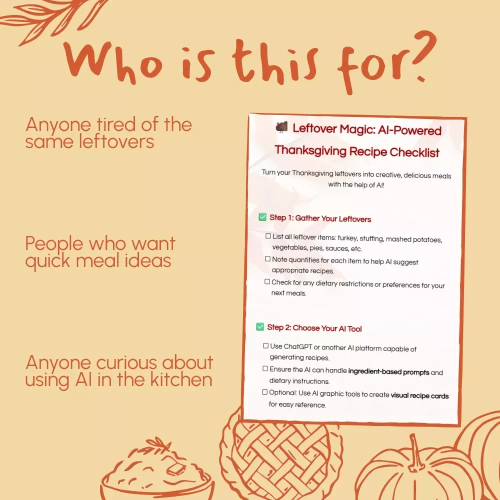 Leftover Magic: AI-Powered Thanksgiving Recipe Checklist | How to Use AI for Thanksgiving Leftover Recipe Ideas | Digital Download Guide