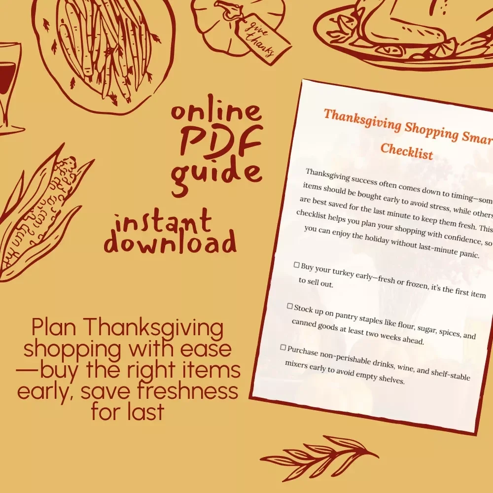 Thanksgiving Shopping Smart Checklist | Printable Digital Download for Stress-Free Holiday Prep | What to Buy Early vs Last Minute for Thanksgiving