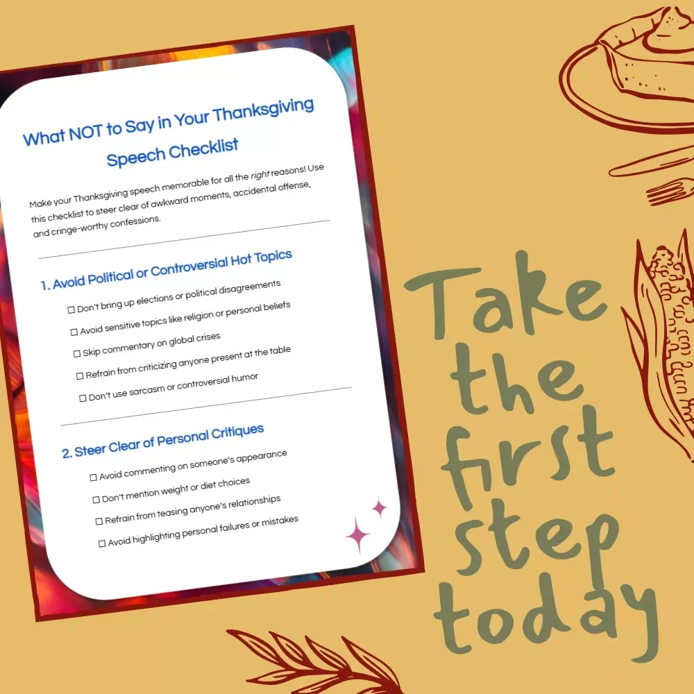 What NOT to Say in Your Thanksgiving Speech Checklist | Funny, Helpful & Essential Holiday Guide for a Smooth Thanksgiving Speech
