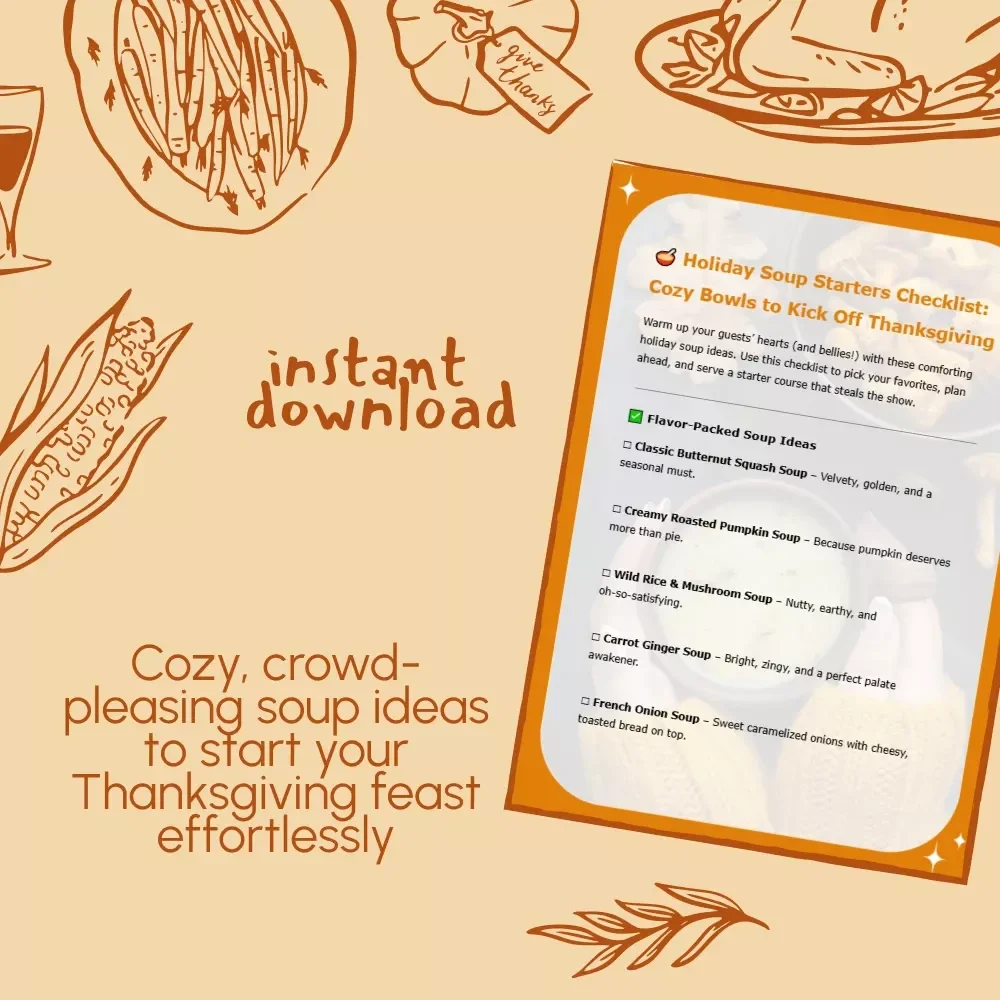 Holiday Soup Starters Checklist: Cozy Bowls to Kick Off Thanksgiving | Printable Holiday Soup Ideas for Festive Thanksgiving Starters | Digital Download Checklist for Cozy Holiday Gatherings