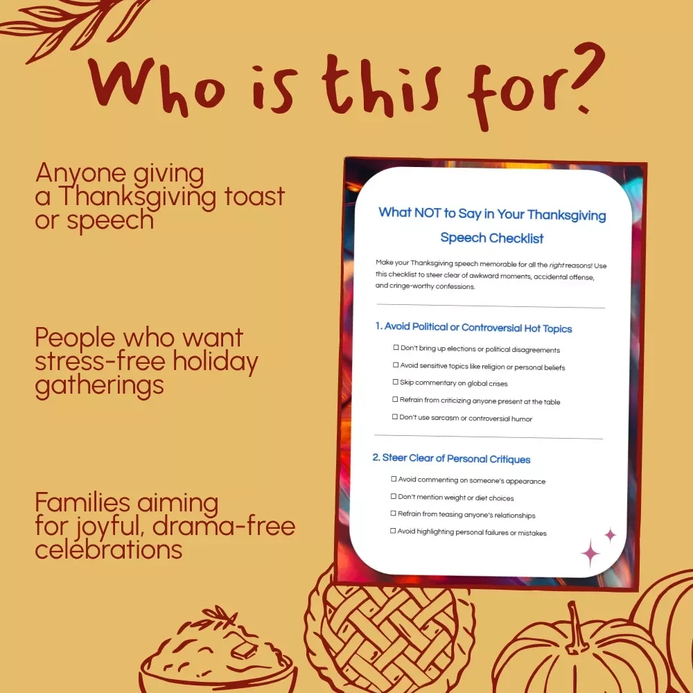 What NOT to Say in Your Thanksgiving Speech Checklist | Funny, Helpful & Essential Holiday Guide for a Smooth Thanksgiving Speech