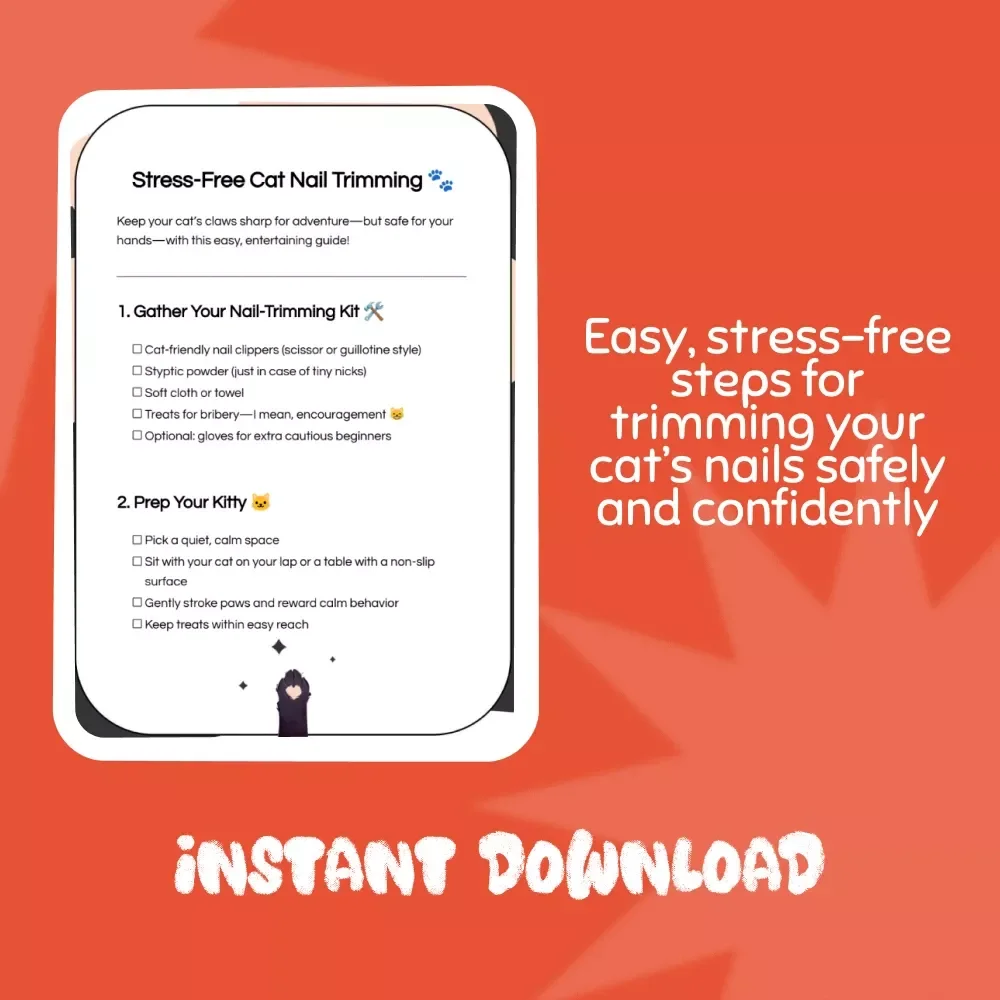 Stress-Free Cat Nail Trimming | Printable Cat Care Checklist | How to Trim Cat Nails Without Scratches | Calm Cat Grooming eBook Download