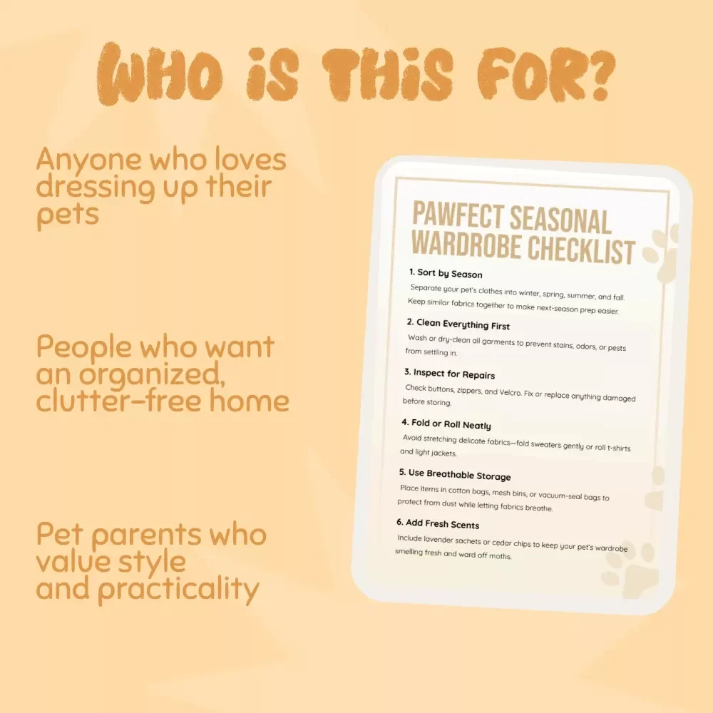 Pawfect Seasonal Wardrobe Checklist | Digital Pet Clothing Organizer & Storage Guide | Printable Tips for Storing Seasonal Pet Clothes
