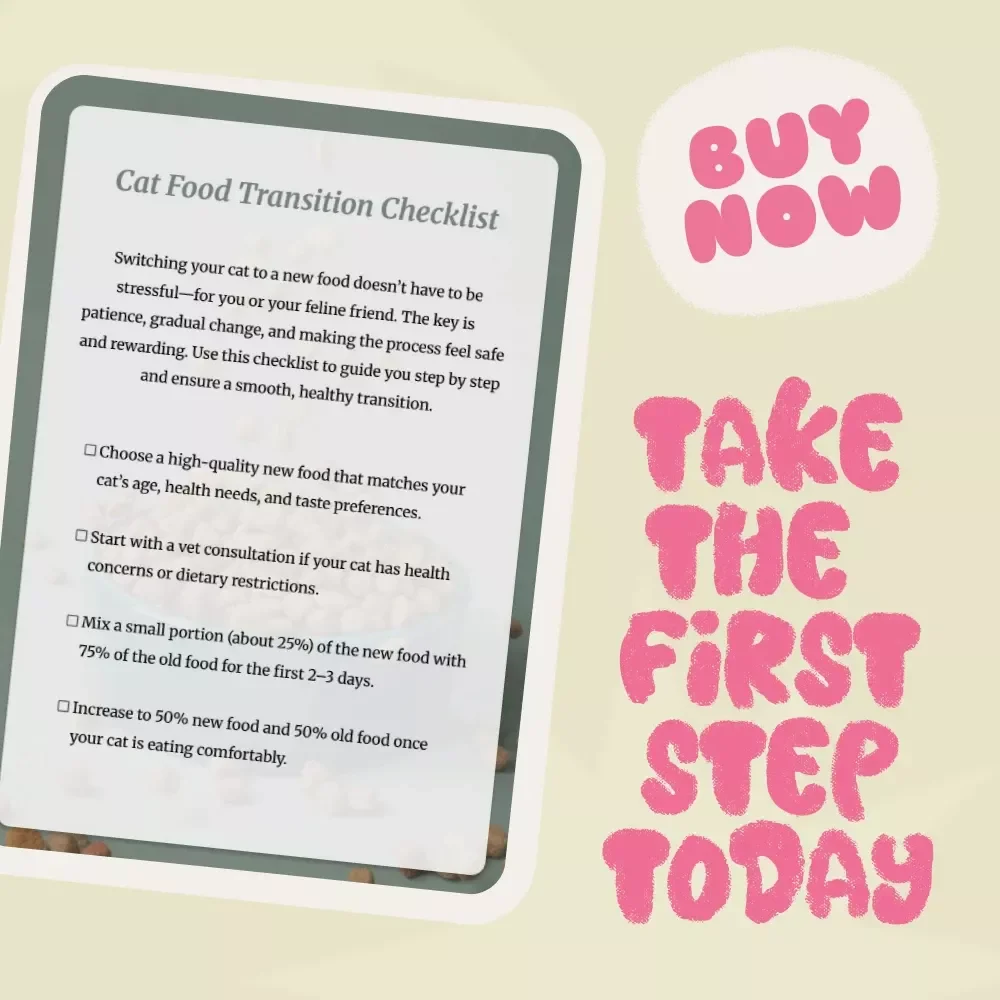 Cat Food Transition Checklist | Printable Pet Feeding Guide | Digital Download | Best Way to Switch a Cat to New Food Without Stress