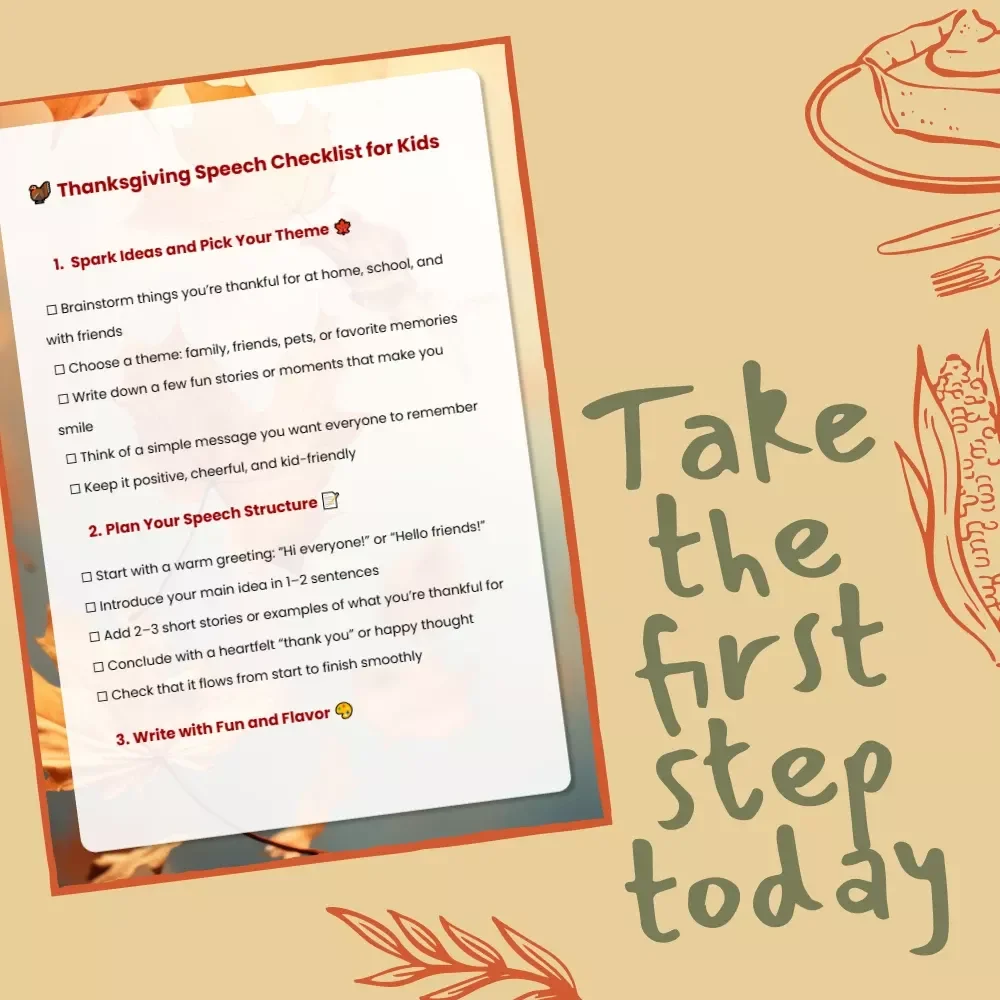 Thanksgiving Speech Checklist for Kids | Fun, Easy & Printable Guide on How to Write a Thanksgiving Speech for Kids