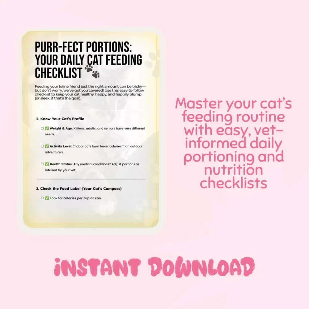 Purr-fect Portions: Your Daily Cat Feeding Checklist 🐾 | Cat Feeding Guide | Printable Cat Care Planner | Cat Nutrition eBook | Digital Download for Cat Owners