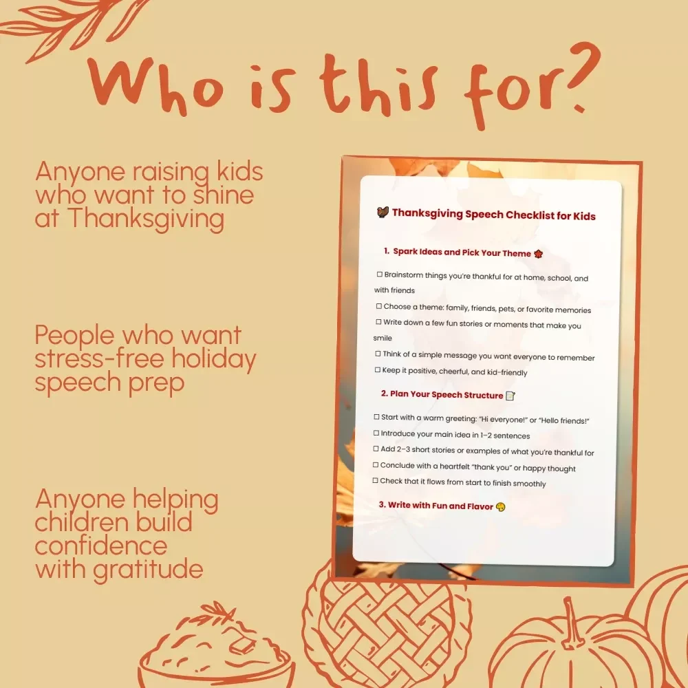 Thanksgiving Speech Checklist for Kids | Fun, Easy & Printable Guide on How to Write a Thanksgiving Speech for Kids