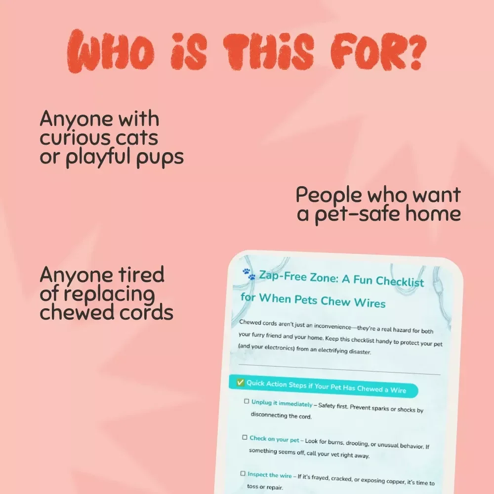 Zap-Free Zone: A Fun Checklist for When Pets Chew Wires | Pet Safety Digital Download | Printable What to Do When Pets Chew Wires Guide for Dog & Cat Owners