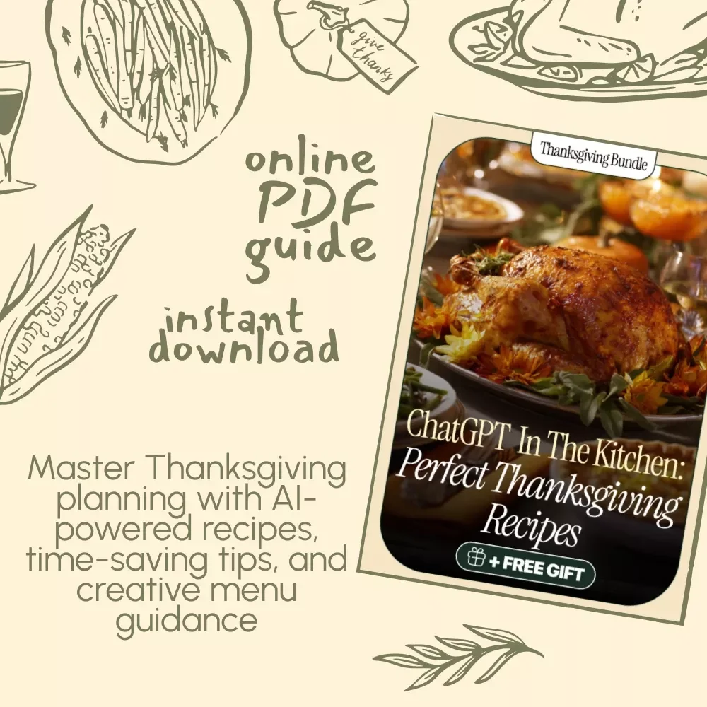 ChatGPT in the Kitchen: Perfect Thanksgiving Recipes | AI-Assisted Holiday Meal Planner | Digital Download eBook, Menu Guide & Recipe Prompts