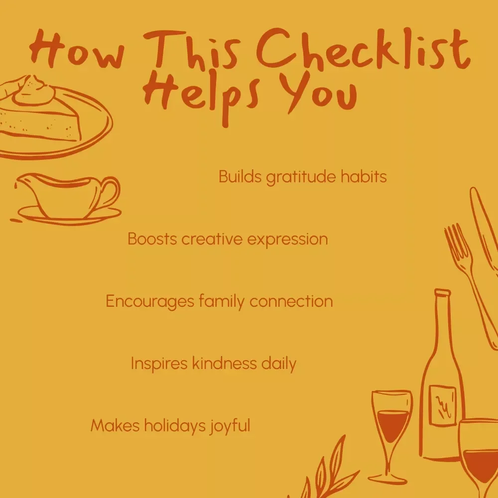 Grateful Giggles: Thanksgiving Journal Fun for Kids | Printable thanksgiving journal prompts for kids | Gratitude & Creativity Activity Checklist