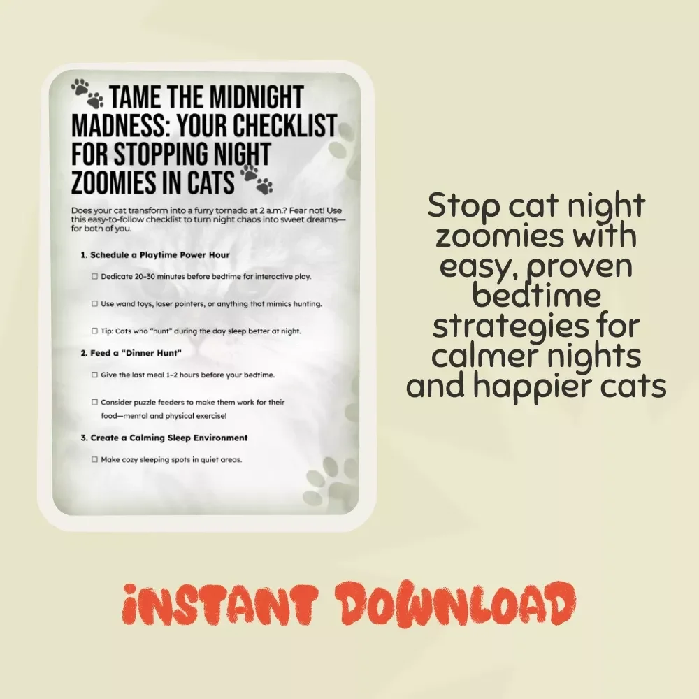 Tame the Midnight Madness: Your Checklist for Stopping Night Zoomies in Cats 🐾 | Cat Behavior eBook | Digital Download | Feline Sleep Training Guide for Cat Owners | Printable Cat Care Checklist