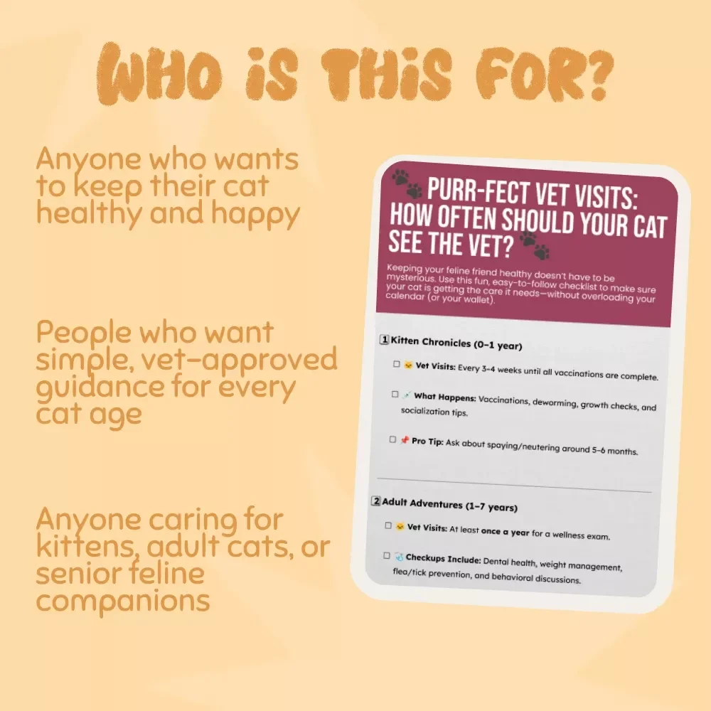 Purr-fect Vet Visits: How Often Should Your Cat See the Vet | Cat Health Guide | Feline Wellness eBook | Digital Download for Cat Owners | Vet Visit Checklist for Cats | Cat Care Tips for Kittens, Adults & Seniors