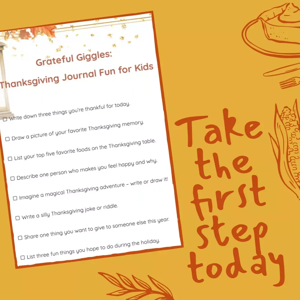 Grateful Giggles: Thanksgiving Journal Fun for Kids | Printable thanksgiving journal prompts for kids | Gratitude & Creativity Activity Checklist