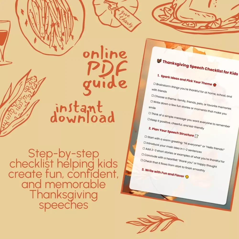Thanksgiving Speech Checklist for Kids | Fun, Easy & Printable Guide on How to Write a Thanksgiving Speech for Kids