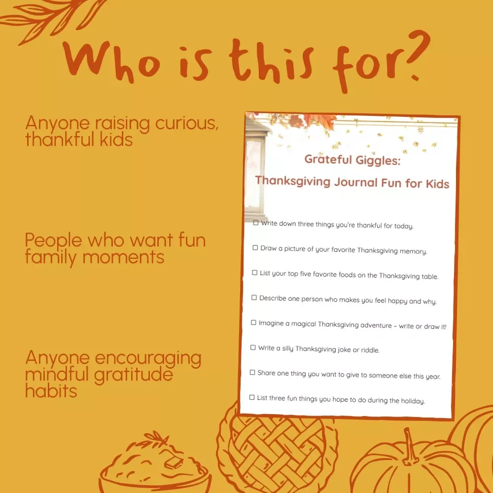 Grateful Giggles: Thanksgiving Journal Fun for Kids | Printable thanksgiving journal prompts for kids | Gratitude & Creativity Activity Checklist