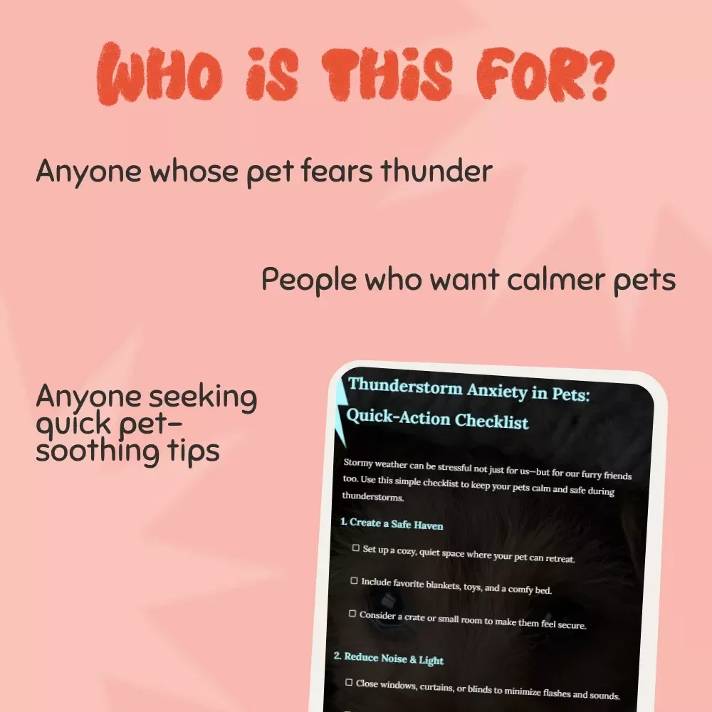 Thunderstorm Anxiety in Pets: Quick-Action Checklist | Instant Download Guide for Calming Dogs & Cats | What to Do When Pets Are Anxious During Thunderstorms | Printable Pet Care Aid for Storm Stress Relief