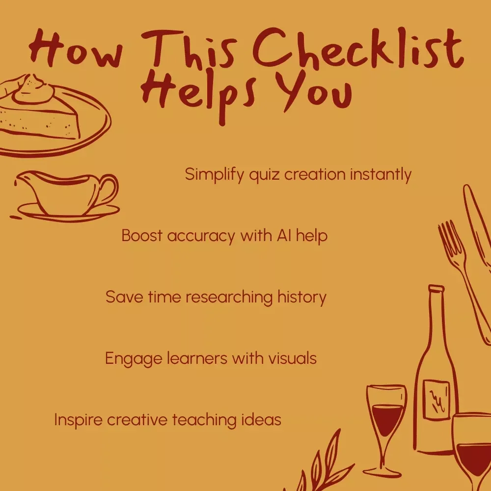 AI-Powered Thanksgiving History Quiz Checklist | How to Use AI to Make a Thanksgiving History Quiz | Digital Download eBook & Guide for Teachers, Creators & History Lovers