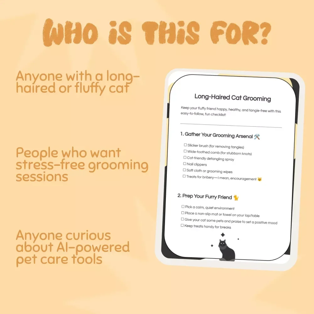 Long-Haired Cat Grooming Checklist | Digital Download for Cat Lovers | Best Way to Groom a Long-Haired Cat | Printable Pet Care Guide for Fluffy Cats
