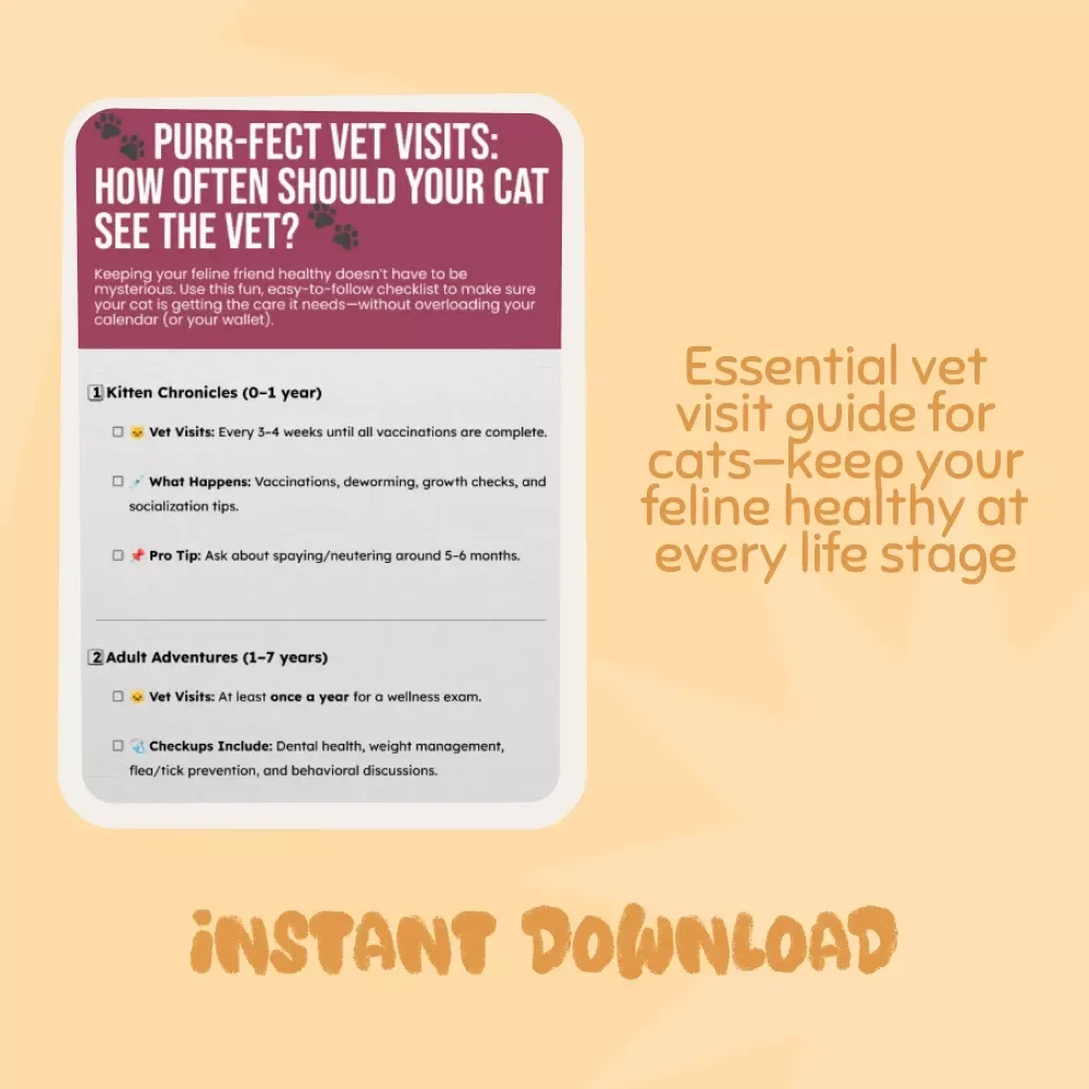 Purr-fect Vet Visits: How Often Should Your Cat See the Vet | Cat Health Guide | Feline Wellness eBook | Digital Download for Cat Owners | Vet Visit Checklist for Cats | Cat Care Tips for Kittens, Adults & Seniors