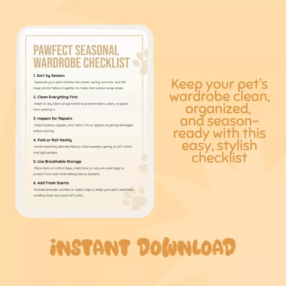 Pawfect Seasonal Wardrobe Checklist | Digital Pet Clothing Organizer & Storage Guide | Printable Tips for Storing Seasonal Pet Clothes