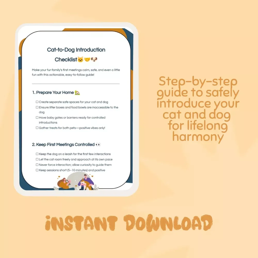 Cat-to-Dog Introduction Checklist | Printable Pet Owner Guide for Calm, Safe First Meetings | What to Do When Introducing Cats to Dogs | Digital Download PDF