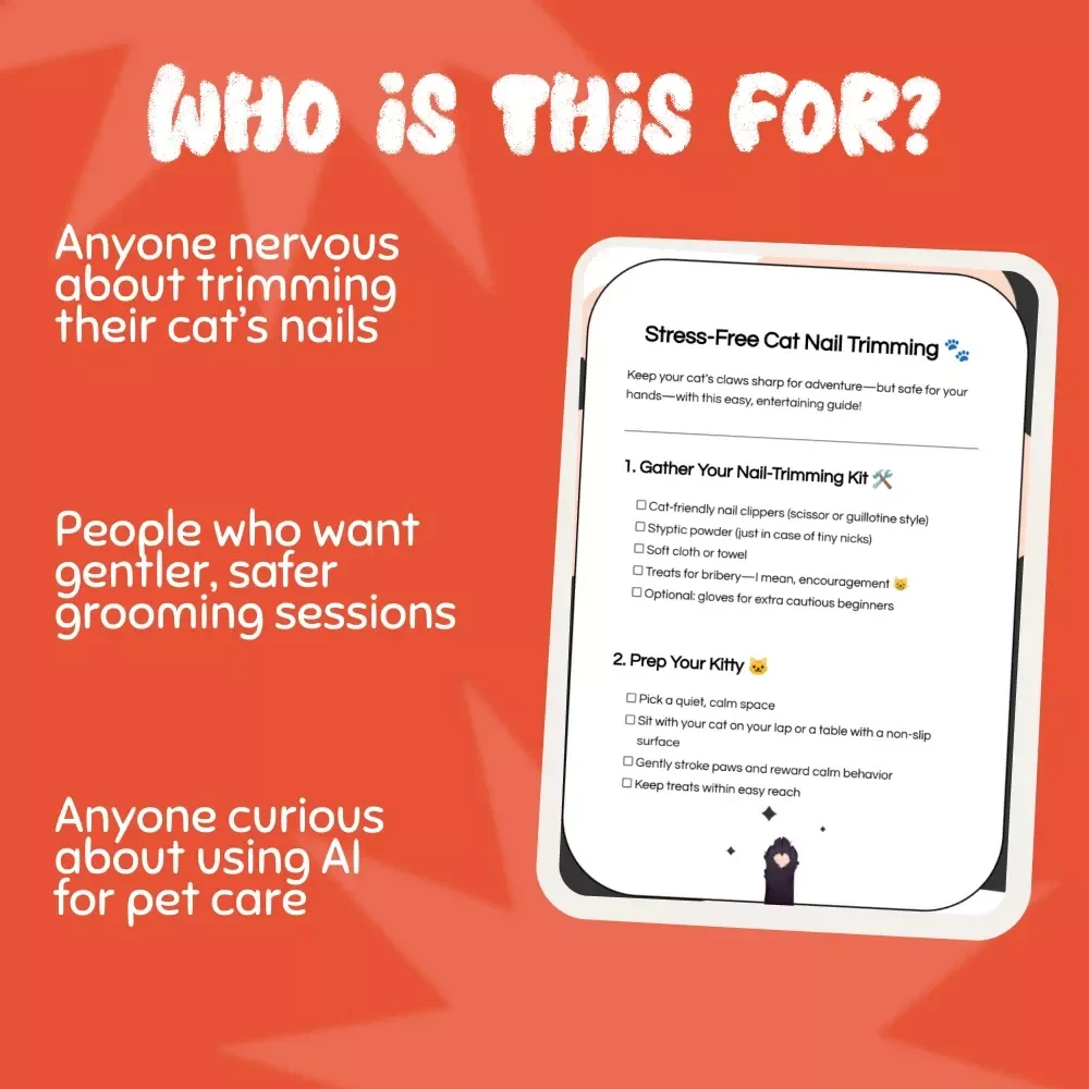 Stress-Free Cat Nail Trimming | Printable Cat Care Checklist | How to Trim Cat Nails Without Scratches | Calm Cat Grooming eBook Download