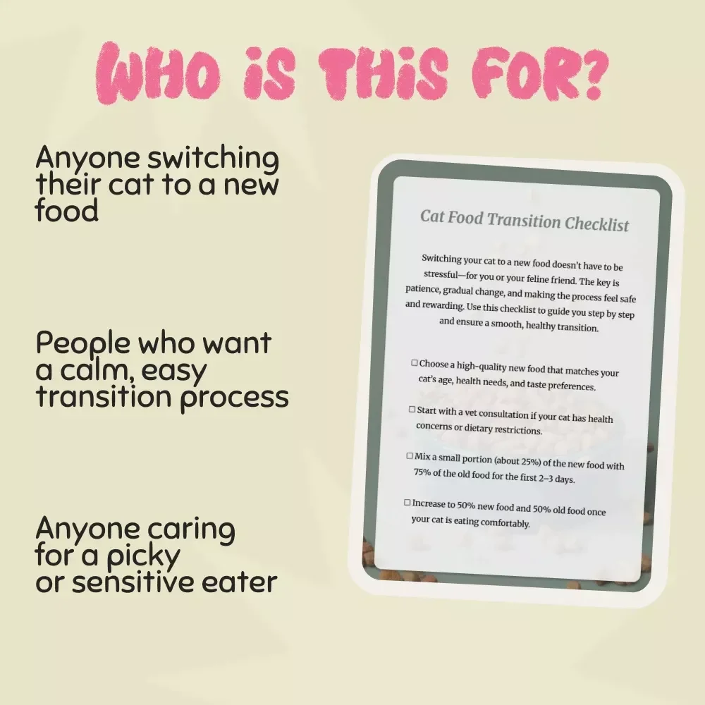 Cat Food Transition Checklist | Printable Pet Feeding Guide | Digital Download | Best Way to Switch a Cat to New Food Without Stress
