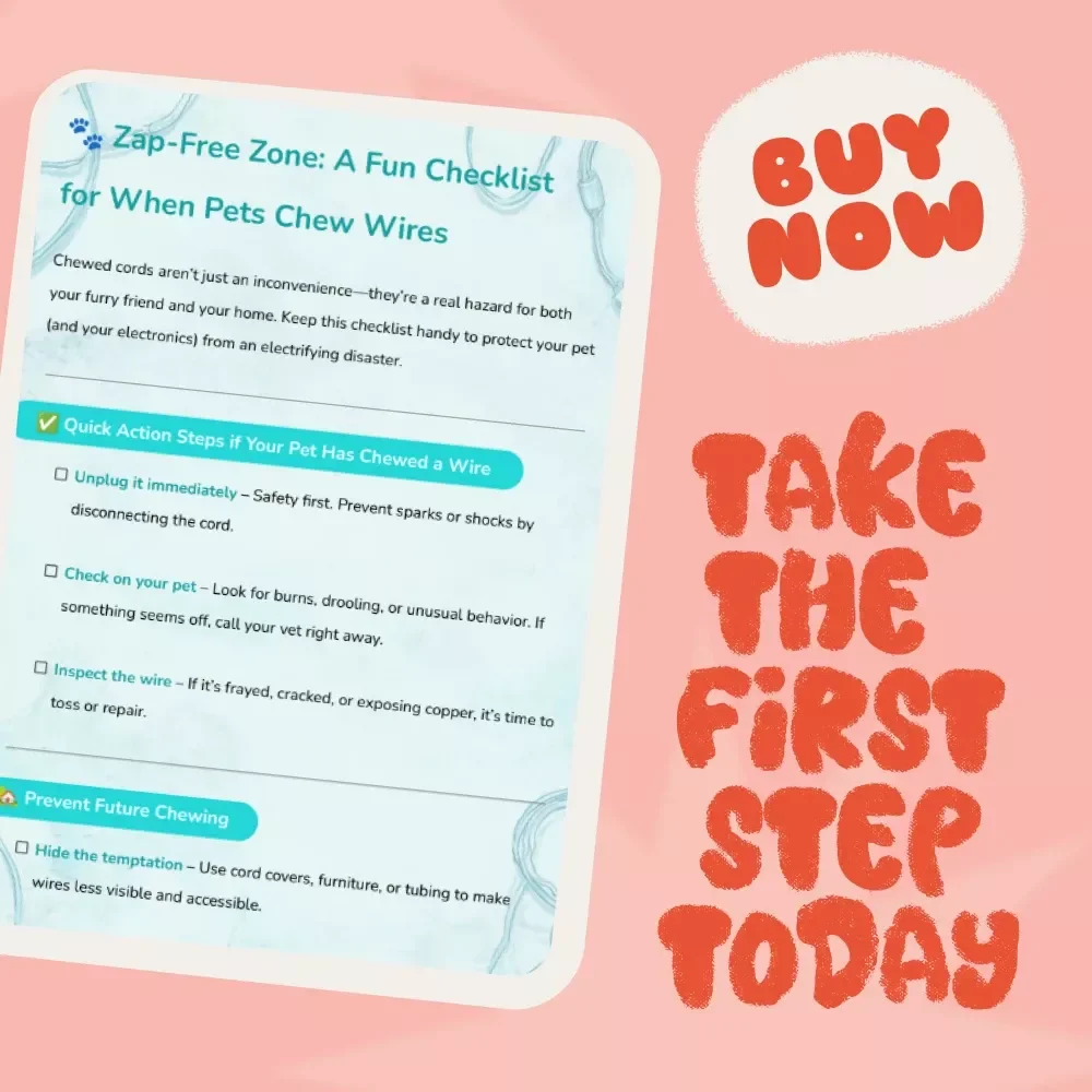 Zap-Free Zone: A Fun Checklist for When Pets Chew Wires | Pet Safety Digital Download | Printable What to Do When Pets Chew Wires Guide for Dog & Cat Owners