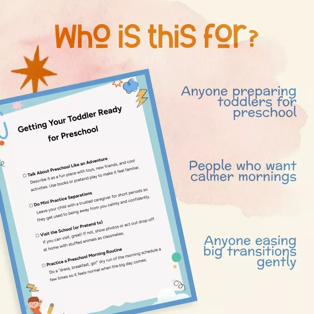 Getting Your Toddler Ready for Preschool | Printable Checklist for Parents | How to Prepare Toddler for Preschool | Preschool Readiness Digital Download