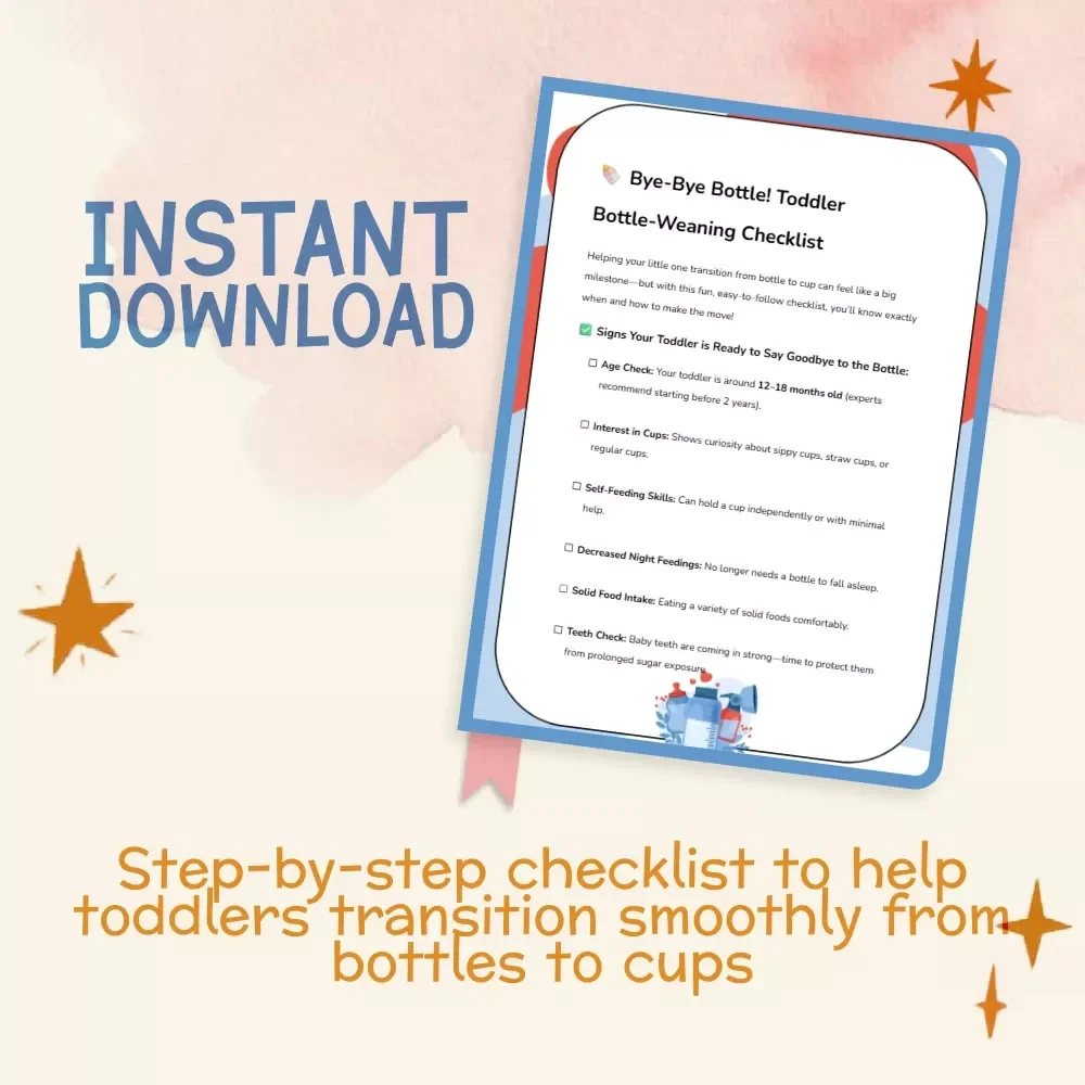 Bye-Bye Bottle! Toddler Bottle-Weaning Checklist | Digital Download Guide for Parents | Toddler Weaning Tips, Transition from Bottle to Cup eBook