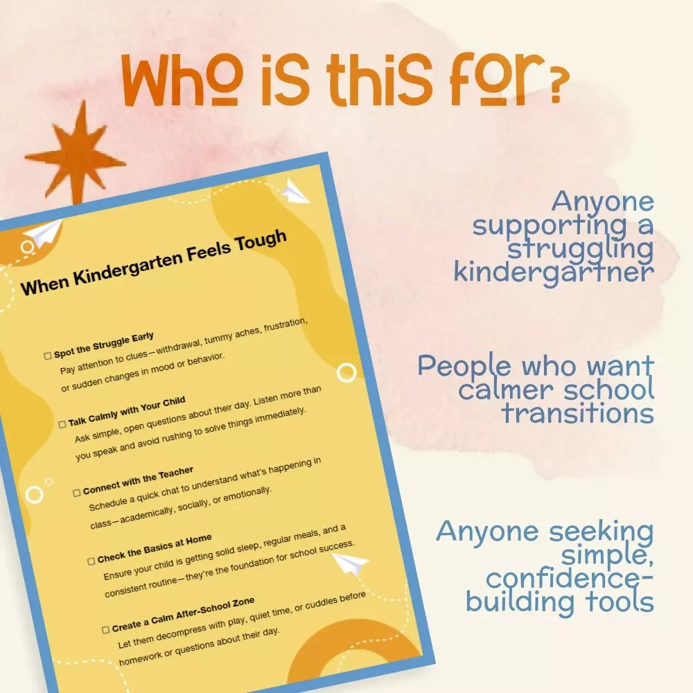 When Kindergarten Feels Tough | Printable Parent Checklist for What to Do When Child Struggles in Kindergarten | Gentle Strategies for Emotional & Academic Support