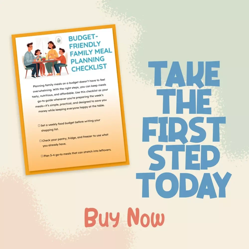 Budget-Friendly Family Meal Planning Checklist | Printable Digital Download | Weekly Meal Planner Guide for Families on a Budget | Money-Saving eBook & Checklist