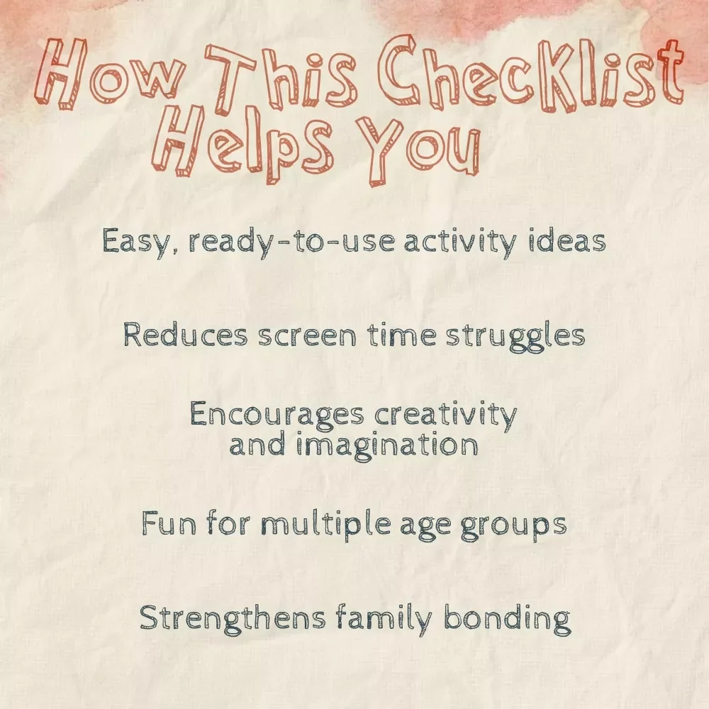 Indoor Entertainment Checklist for Kids | Printable Digital Download | Fun Tips for Keeping Kids Entertained Indoors | Activities for Children of All Ages