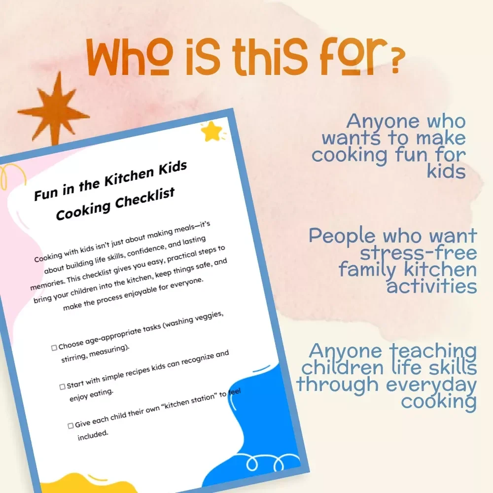 Fun in the Kitchen Kids Cooking Checklist | Printable Kids Cooking Guide, Family Cooking Activity, Child-Friendly Kitchen Tasks, Digital Download