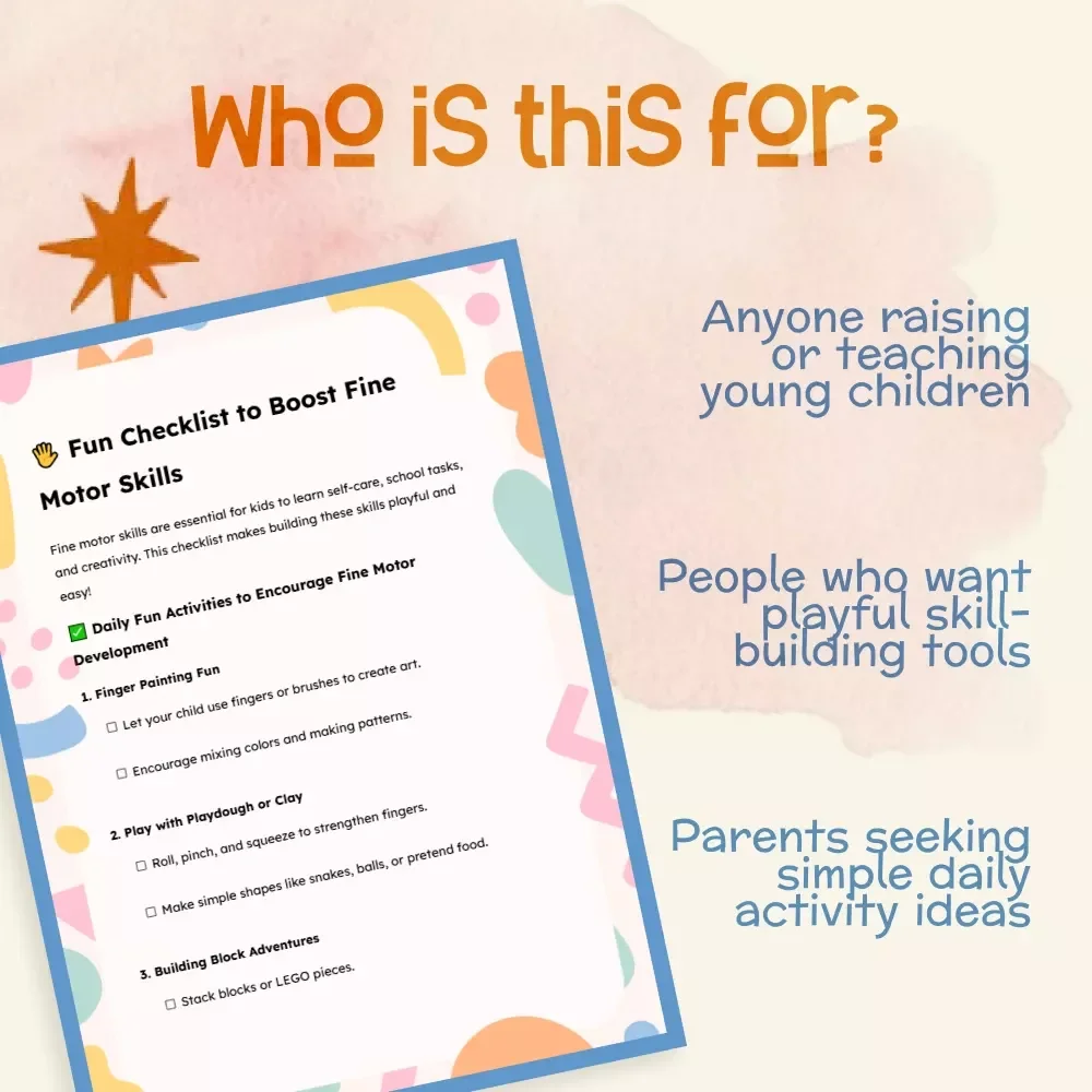 Fun Checklist to Boost Fine Motor Skills | Printable Activities for Kids | Digital Download Guide for Parents & Teachers | How to Encourage Fine Motor Skills