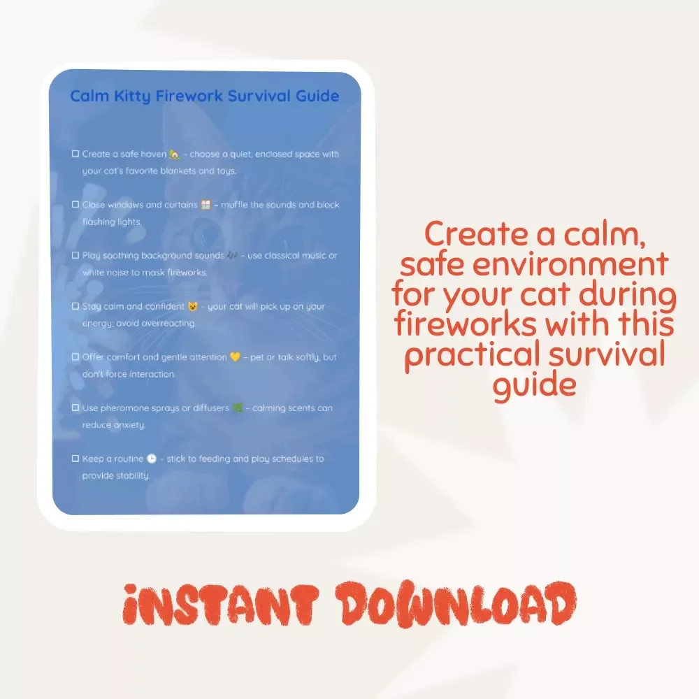 Calm Kitty Firework Survival Guide: A Printable Checklist to Help Your Cat Stay Safe & Calm During Fireworks