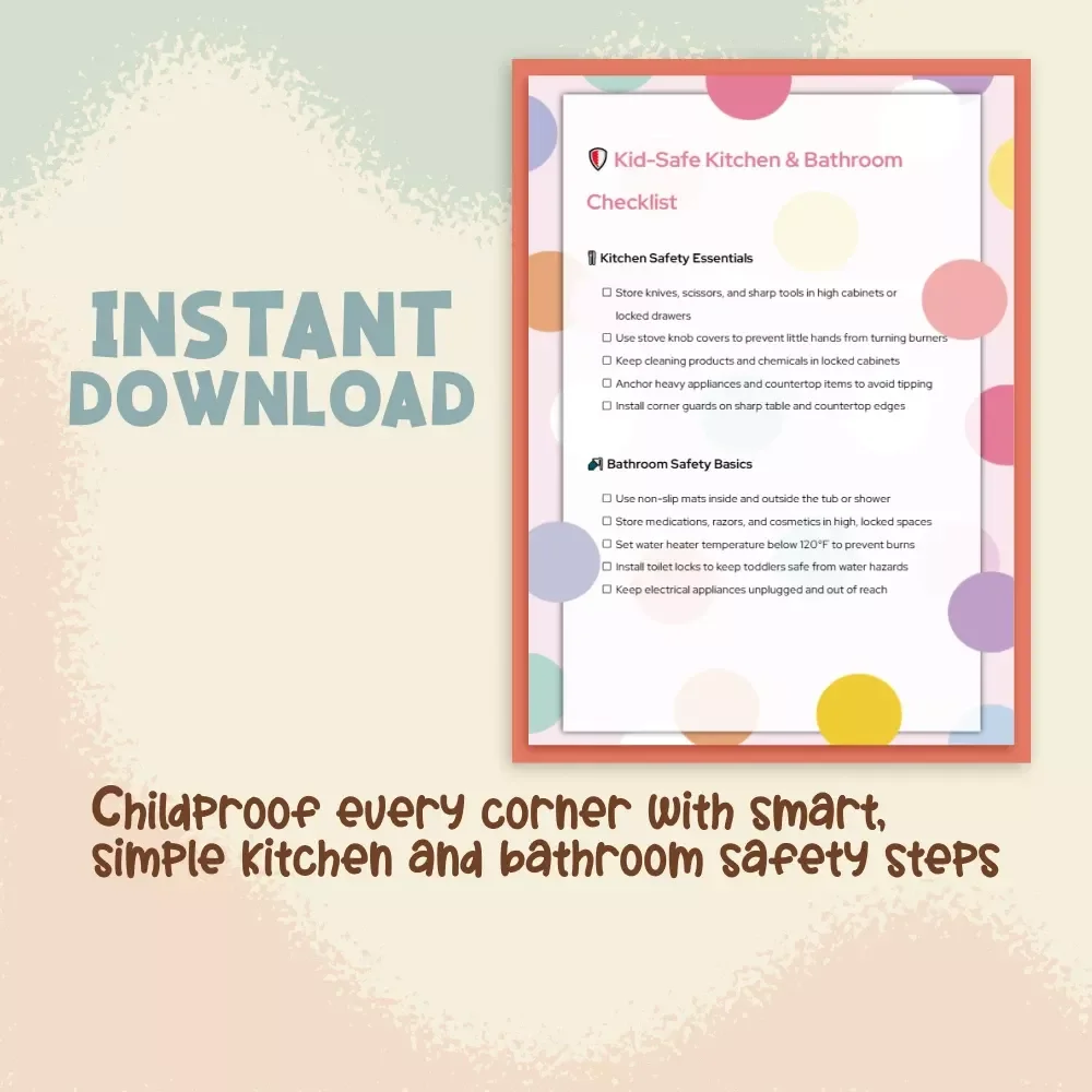Kid-Safe Kitchen & Bathroom Checklist | Digital Download | Home Safety Guide for Parents | Tips for Childproofing Kitchen and Bathroom | Printable Family Safety Planner