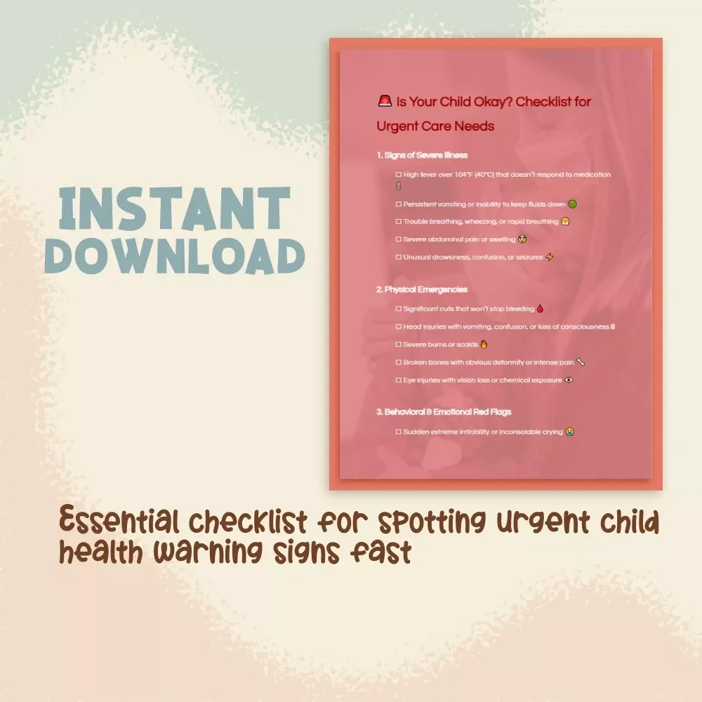 Is Your Child Okay? Checklist for Urgent Care Needs | Printable Pediatric Emergency Guide | How to Know If Child Needs Urgent Care | Digital Download for Parents