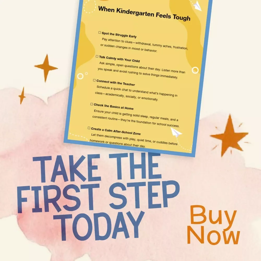 When Kindergarten Feels Tough | Printable Parent Checklist for What to Do When Child Struggles in Kindergarten | Gentle Strategies for Emotional & Academic Support