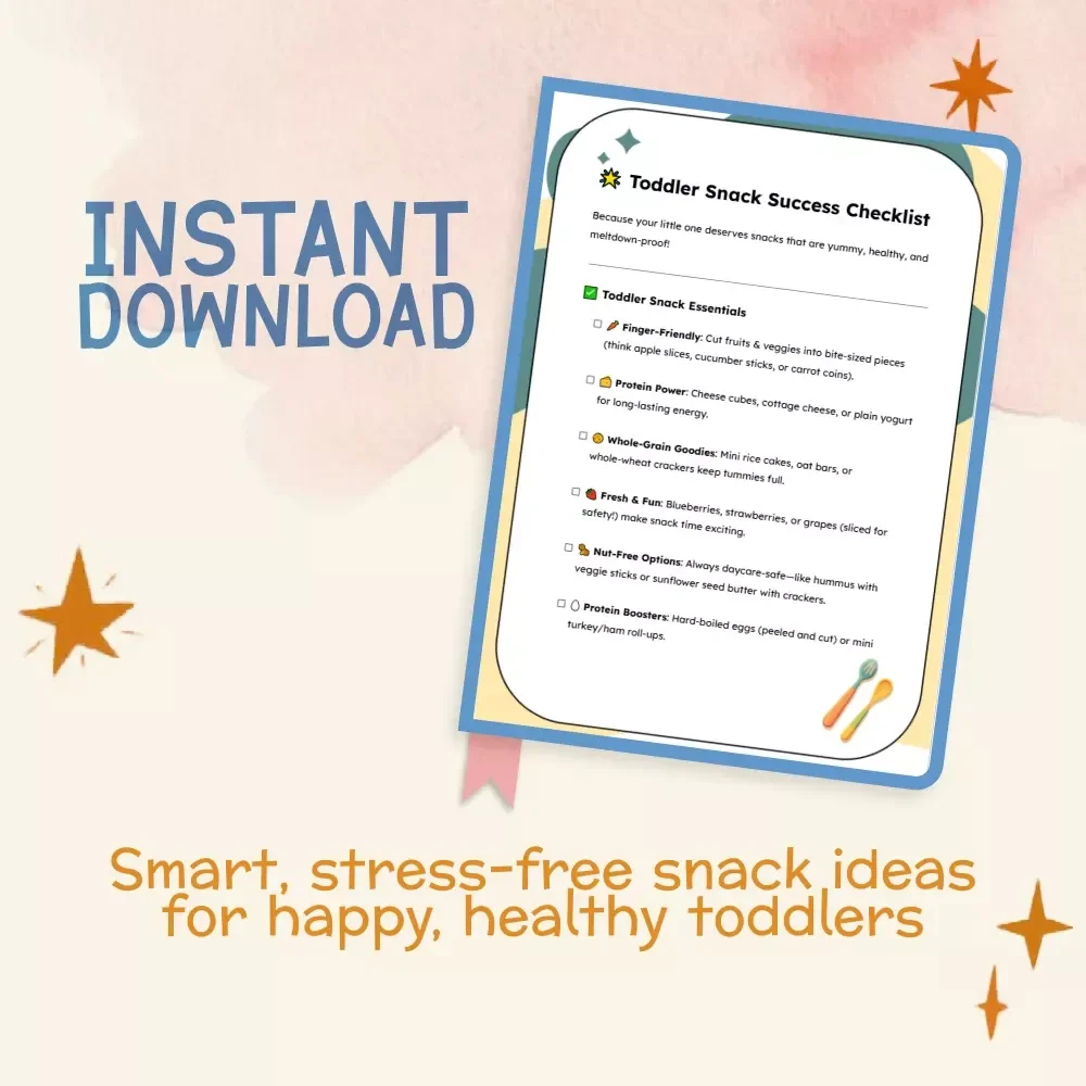 Toddler Snack Success Checklist | Printable Guide for Parents | Best Snacks for Toddlers at Daycare | Healthy Toddler Snack Planner | Instant Digital Download