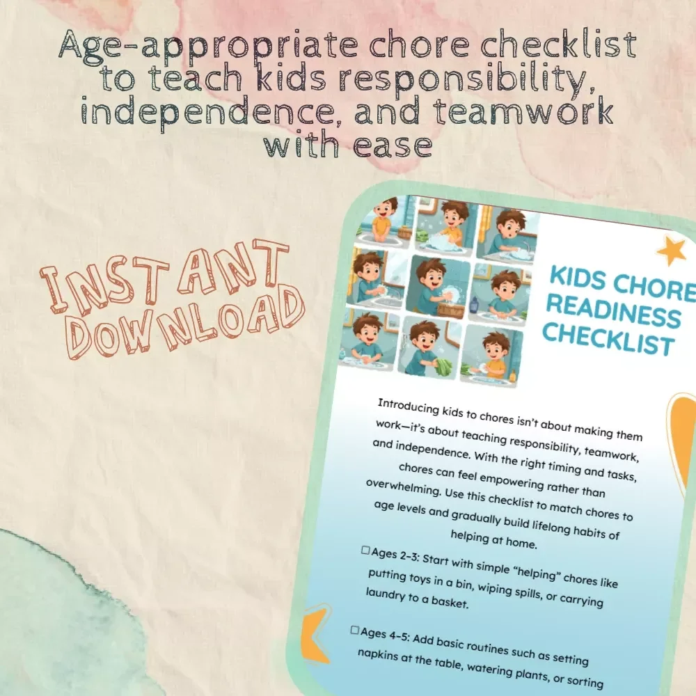 Kids Chore Readiness Checklist | Printable Chore Chart for Children | Age-Appropriate Chores Guide | Digital Download eBook for Parents